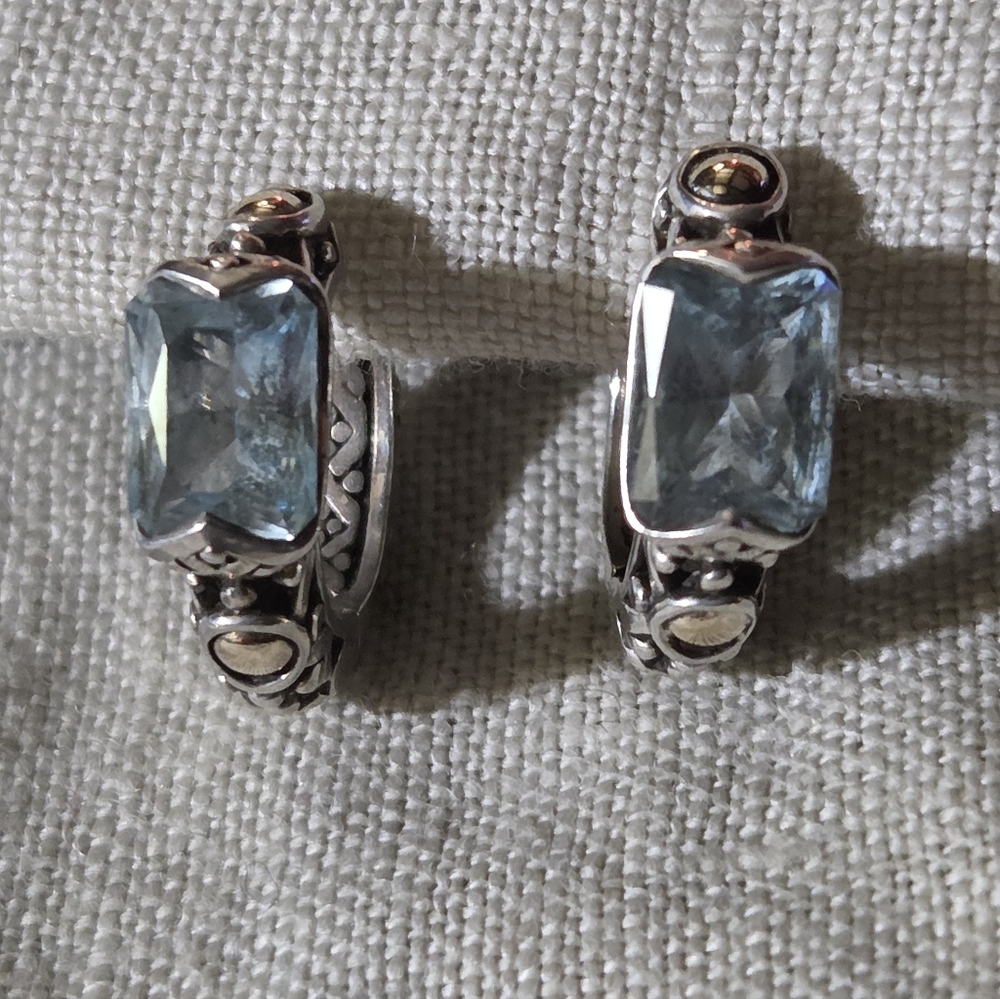 John Hardy Jaisalmer Hoop Earrings with Blue Topaz, SS & 18k